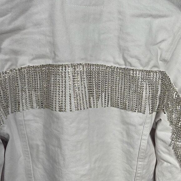 Blank NYC White Denim Rhinestones Fringe Jacket NWT S - Picture 11 of 16